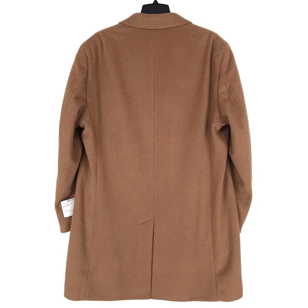 Kenneth Cole Reaction Mens Classic Fit Overcoat 46R Beige Camel Solid Wool Blend